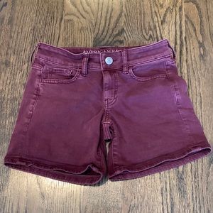 maroon jean shorts